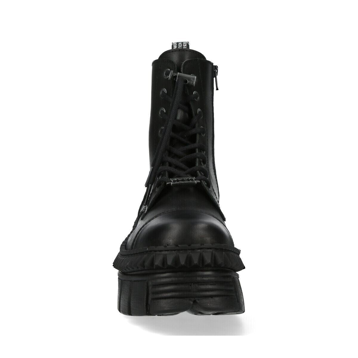 New Rock Black Leather Boots-WALL083CCT-S6 - Upperclass Fashions 