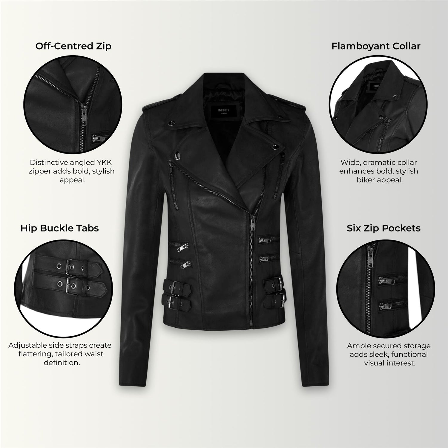 Womens Leather Brando Biker Jacket - Orlando