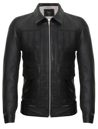 Mens Pleated Leather Harrington Jacket-Stalbridge - Upperclass Fashions 