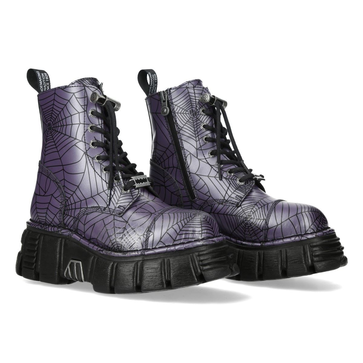 New Rock Purple Leather Gothic Military Biker Boots - MILI083CCT-C122