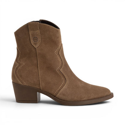 Tamaris Women’s Camel Brown Suede Leather Cowboy Western Ankle Boots - 25702-41