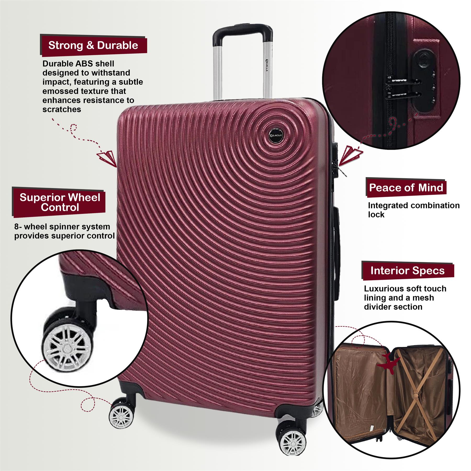 Brookside Set of 3 Hard Shell Suitcase in Burgundy