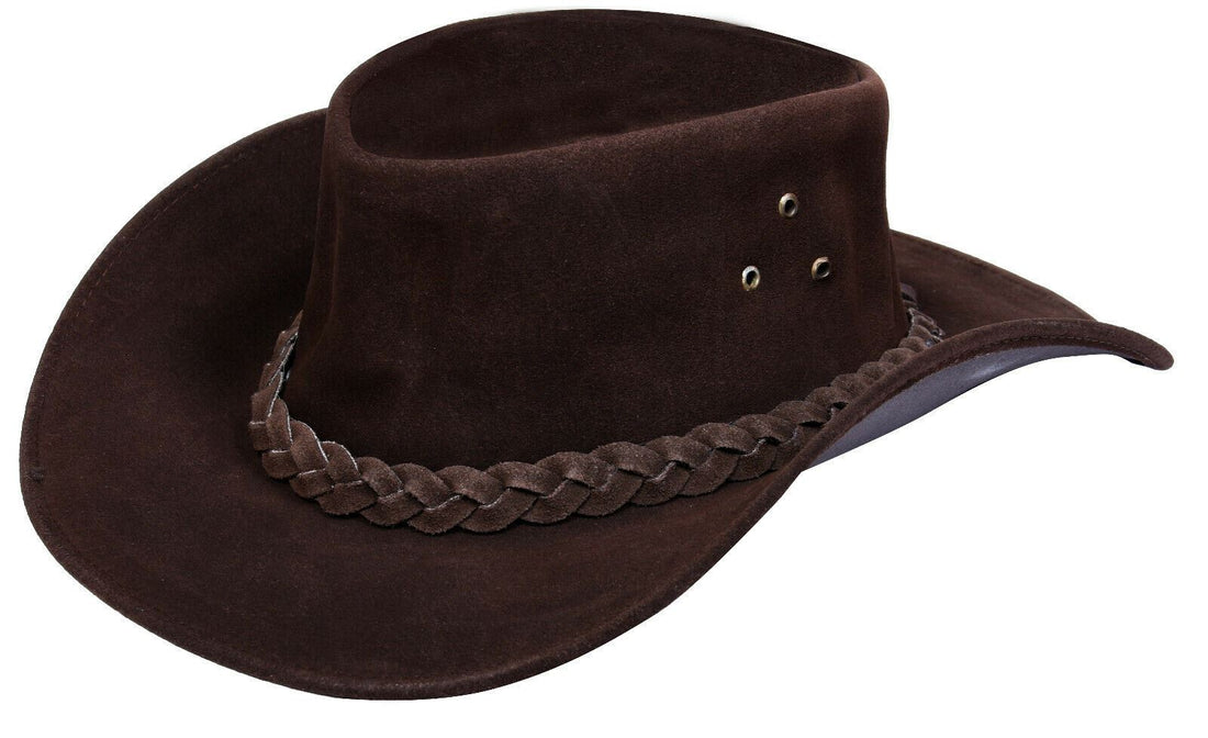 Australian Brown Western Style Cowboy Outback Real Suede Leather Aussie Bush Hat