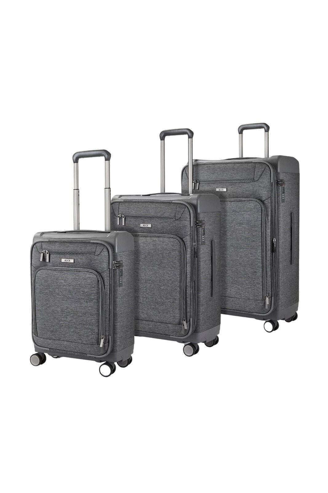 Lightweight Grey Soft Suitcases 4 Wheel Luggage Travel Trolley Cases Cabin Bags - Upperclass Fashions 