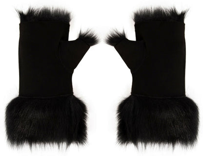 Womens Shearling Mittens Fingerless Cuffs Toscana Suede Sheepskin Fur - Upperclass Fashions 