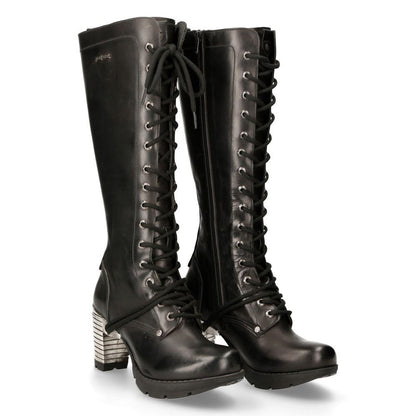 New Rock M-TR005-S1 Ladies Knee High Black Gothic High-Heeled Boots