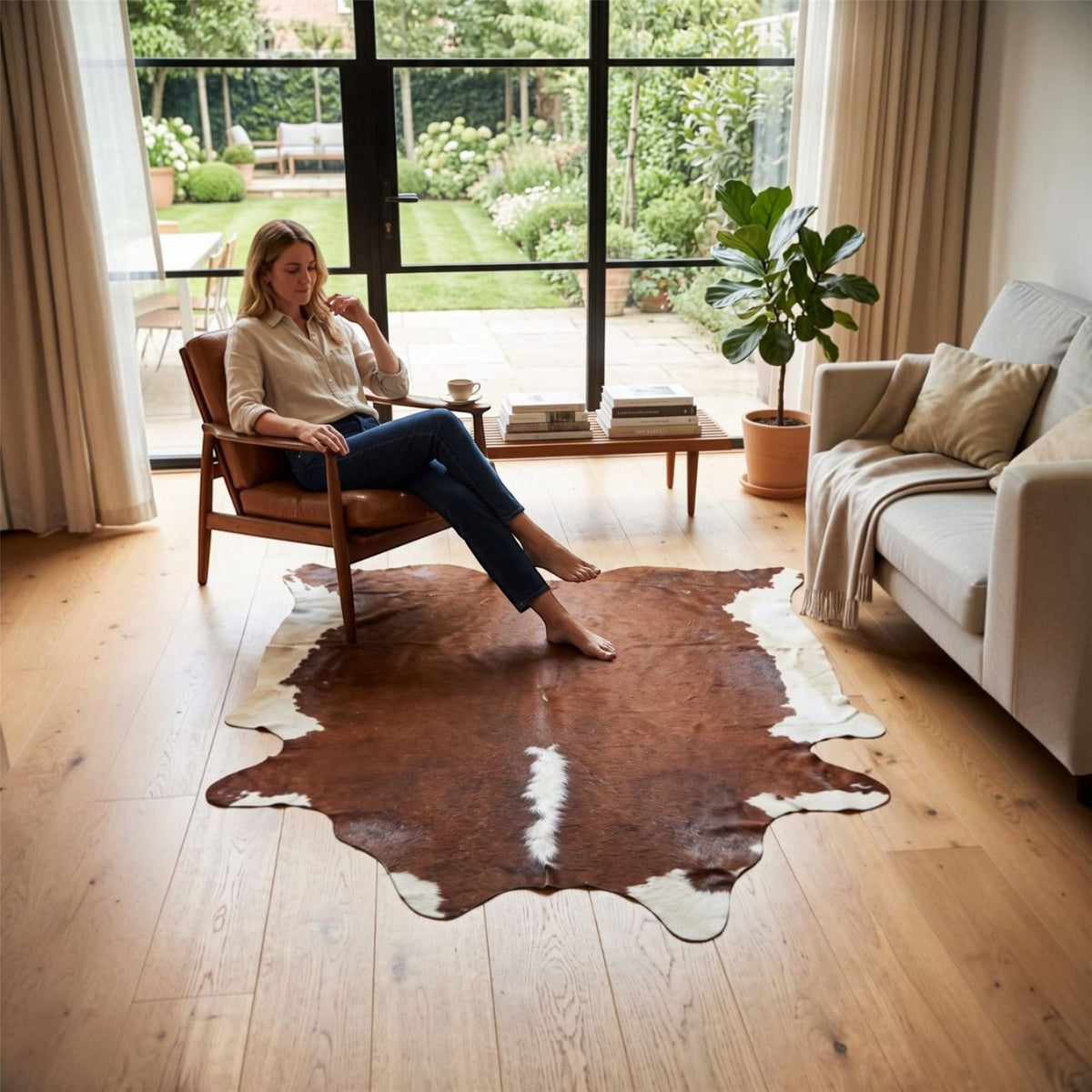 Natural Cow Leather Cowhide Hairon Rug - Hereford