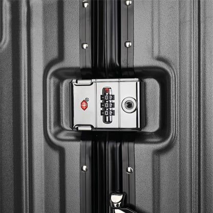 Hardshell Charcoal Black Suitcase Set Robust 8 Wheel Luggage Cabin Case Bag - IL-PC-ALLOY-CHAR