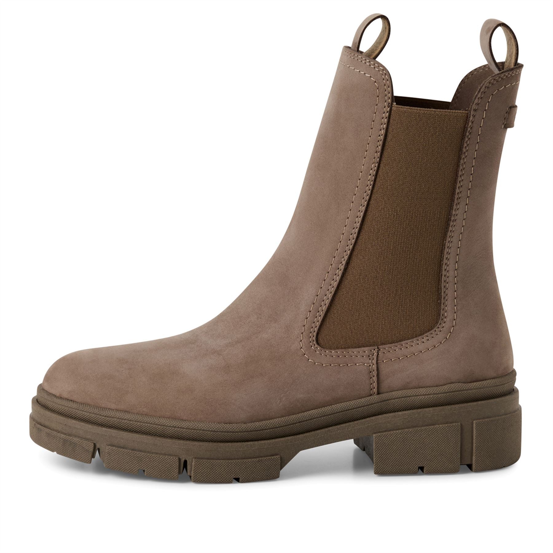 Tamaris Womens Dune Taupe Brown Leather Classic High Pull-On Chelsea Ankle Boots