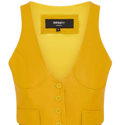 Womens Red Leather Waistcoat Biker Vest - MAM-WC