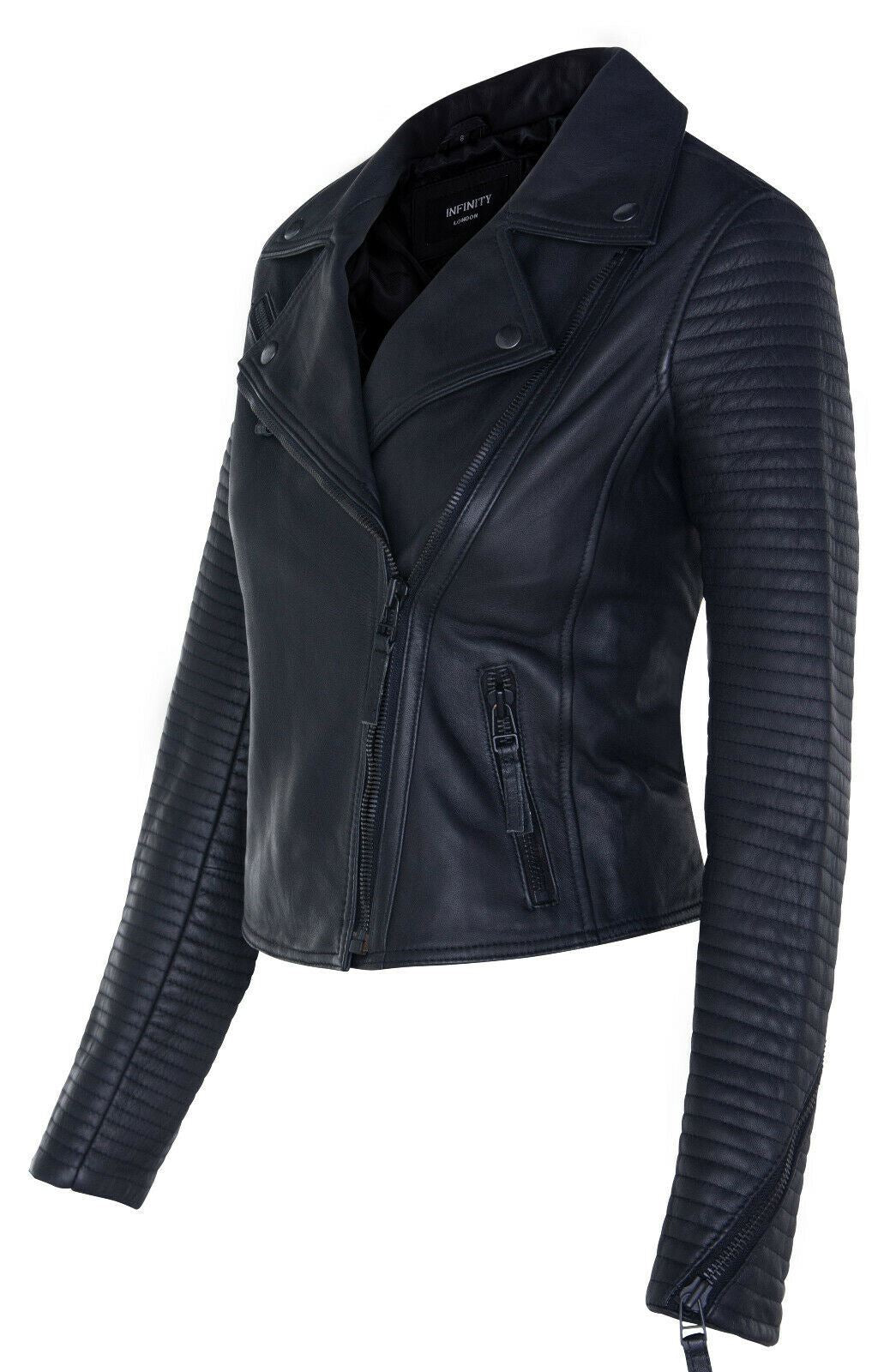 Womens Matt Brando Leather Biker Jacket-Longridge