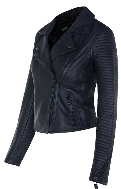 Womens Matt Brando Leather Biker Jacket-Longridge