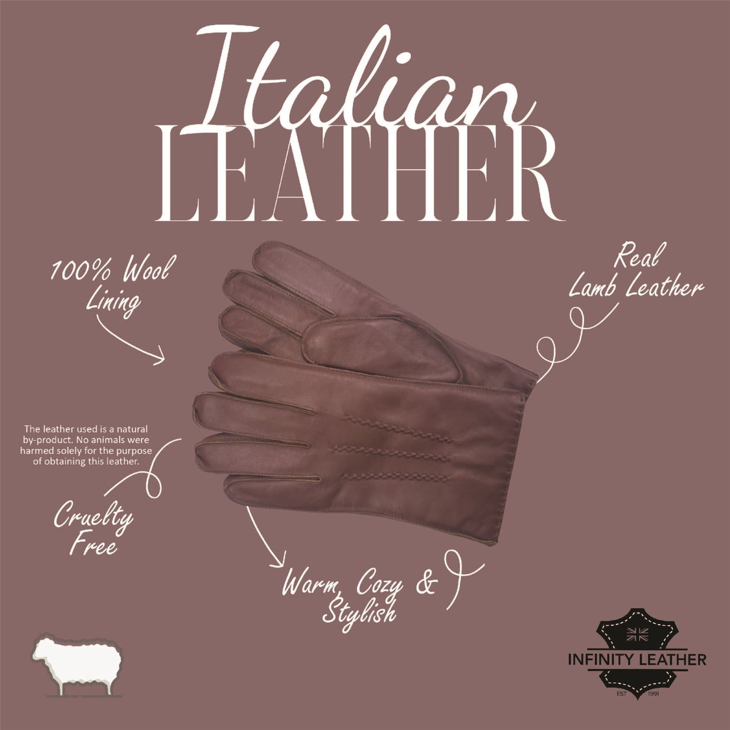 Men’s Italian Leather Warm Wool Lining Winter Stich Design Gloves - M-LGV-205