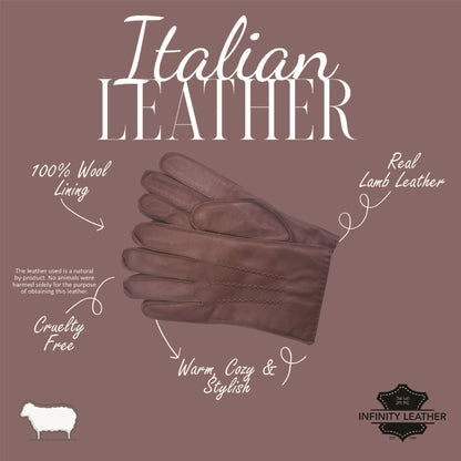 Men’s Italian Leather Warm Wool Lining Winter Stich Design Gloves - M-LGV-205