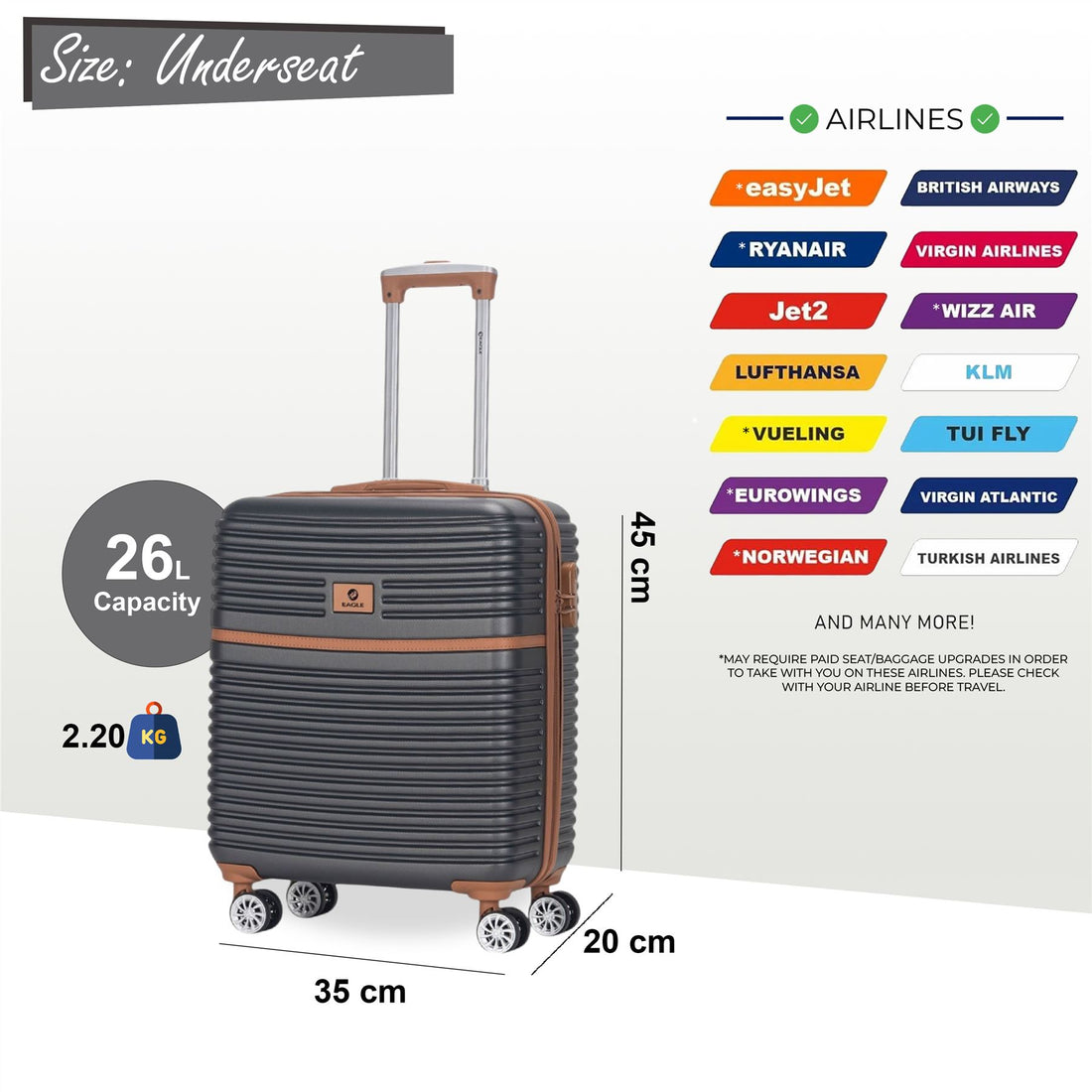 Koga Underseat Hard Shell Suitcase in Grey