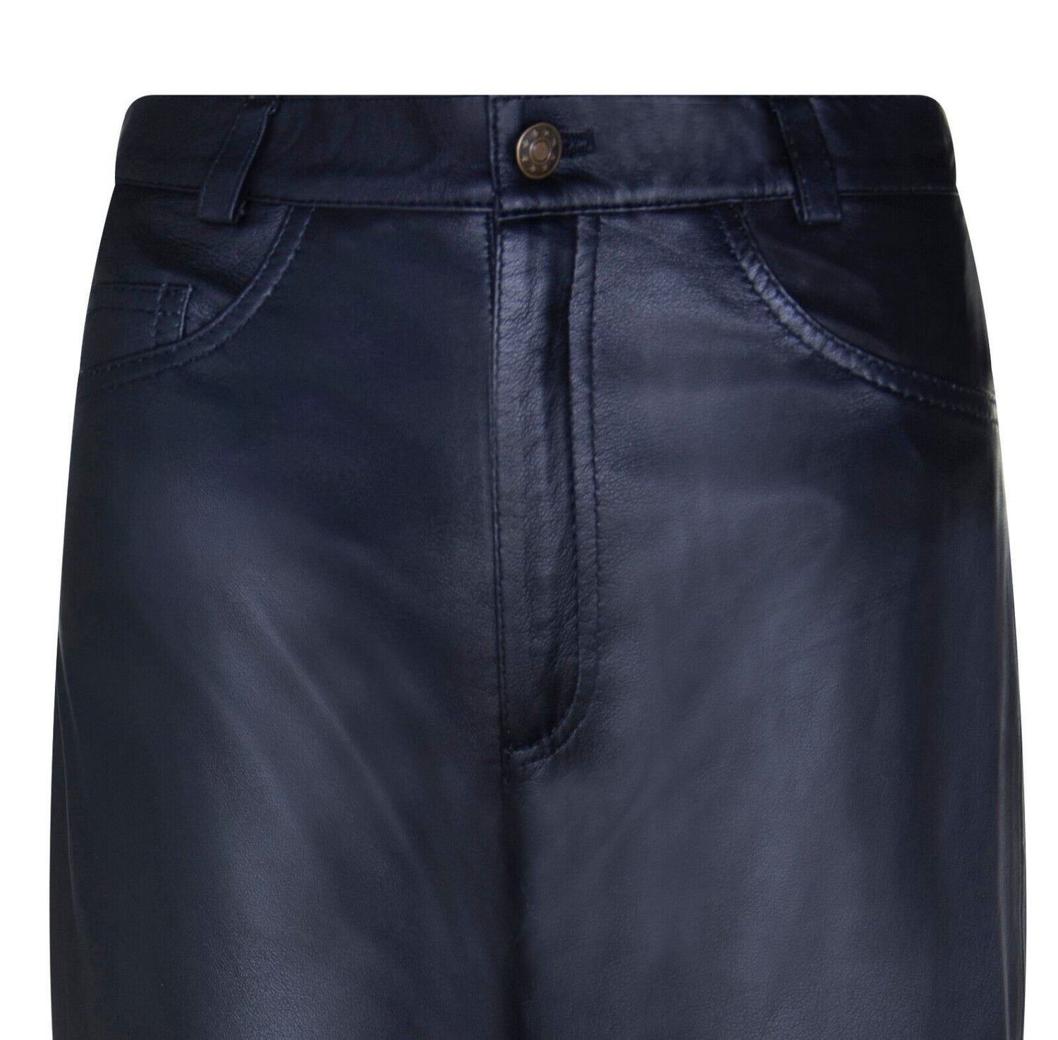 Womens Black 501 Leather Jeans Classic Biker Motorcycle Trousers