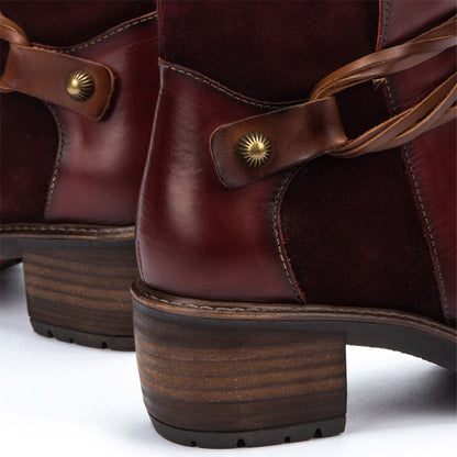 Pikolinos Women’s Arcilla Red Leather Zipped Heel Ankle Boots - San Sebastia