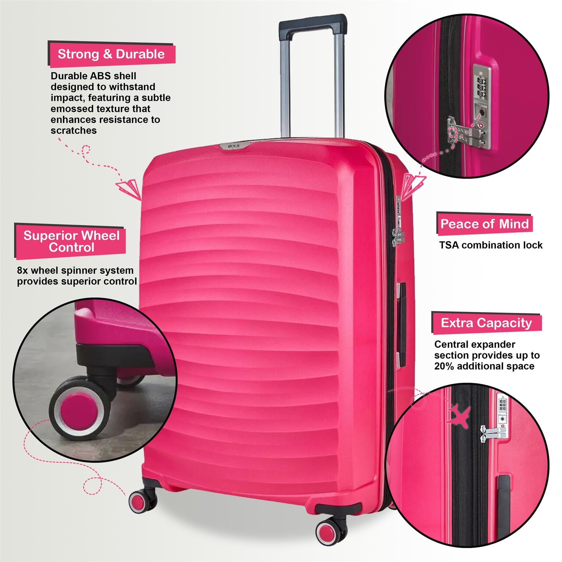 Altoona Set of 3 Hard Shell Suitcase in Pink