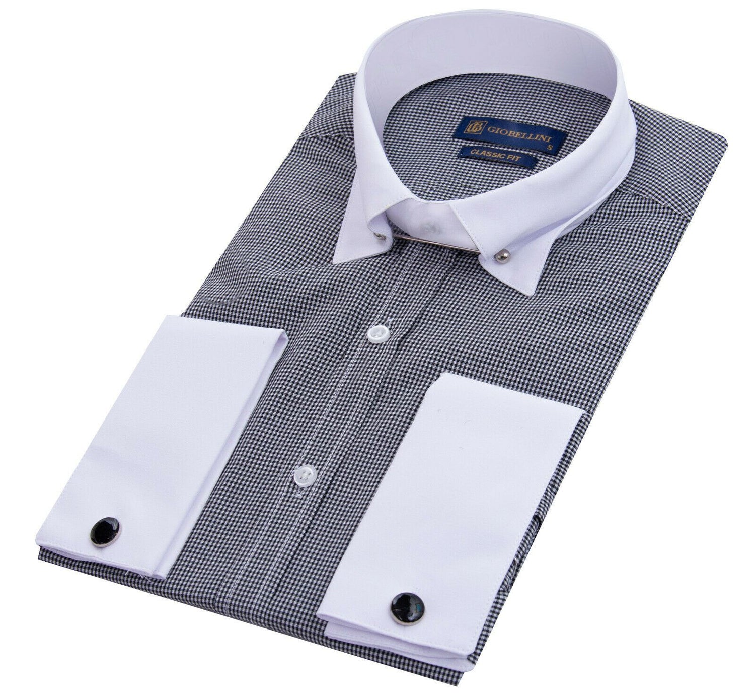 Mens Club Collar Black Shirt 1920s Peaky Blinders With Bar Poplin Pin Smart