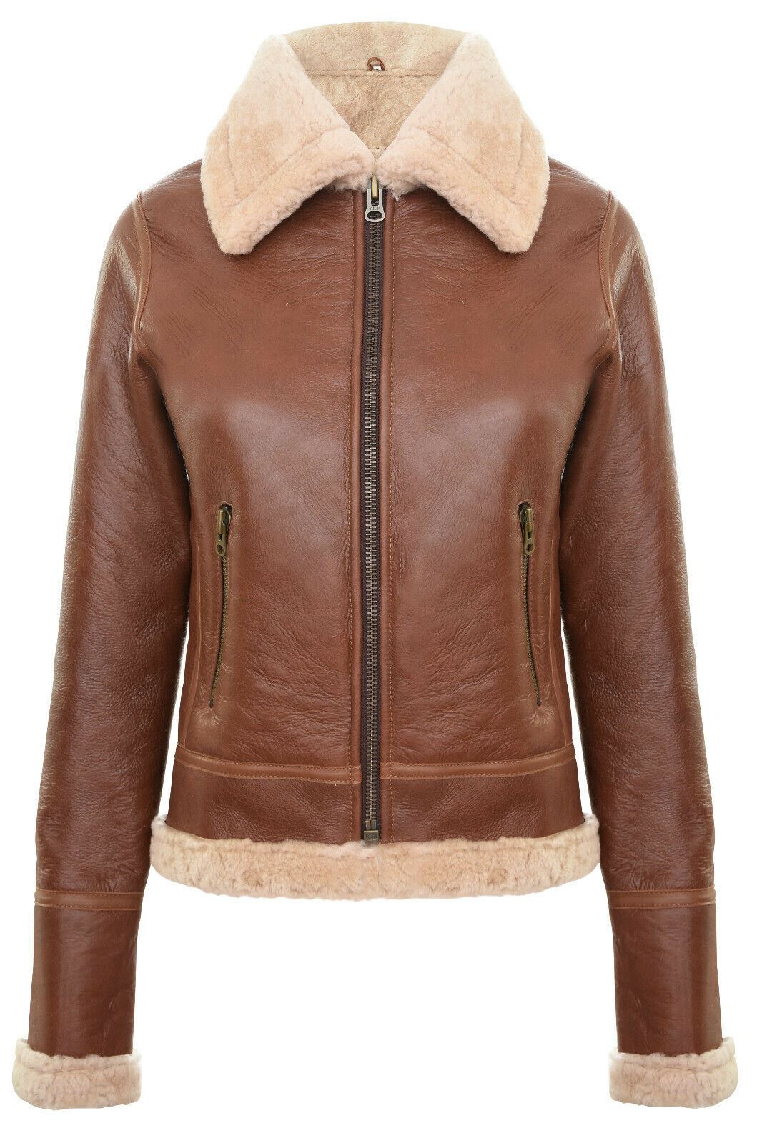 Womens B3 Sheepskin Tan Leather Jacket-Otley