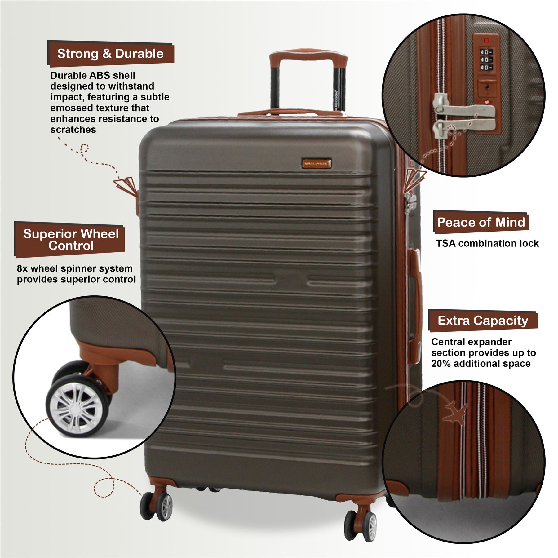 Armidale Medium Hard Shell Suitcase in Coffee