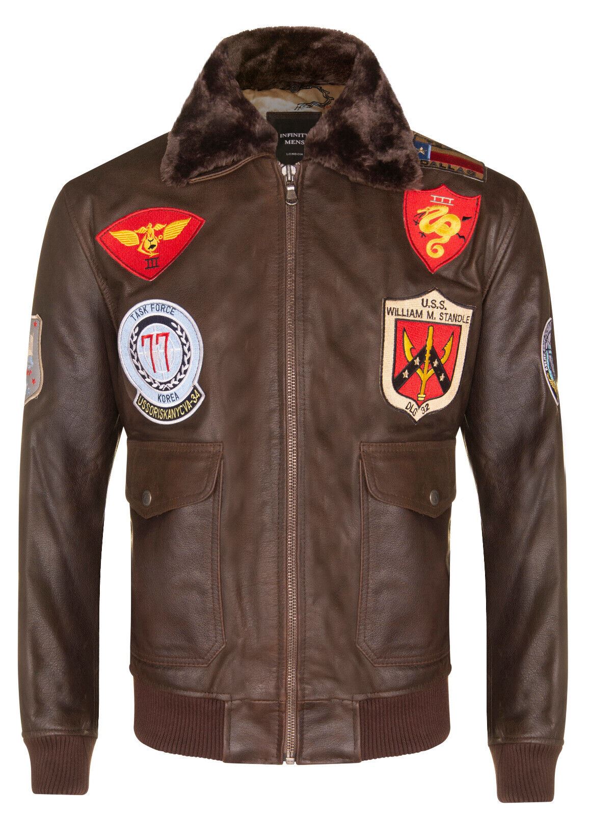 Mens Leather US Aviator Bomber Jacket - Crook