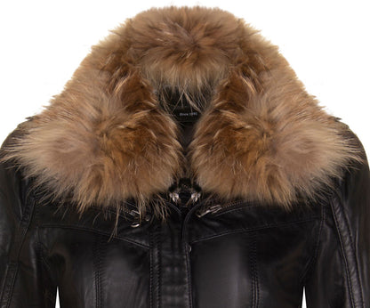 Womens Slim Fit Leather Parker Jacket-Millom