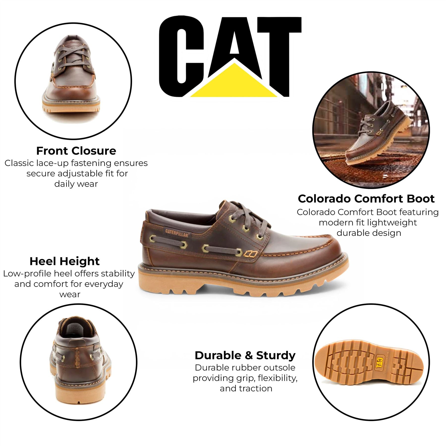CAT (Caterpillar) Mens Tan Brown Leather Low-Cut Boots - Colorado Boat Lo