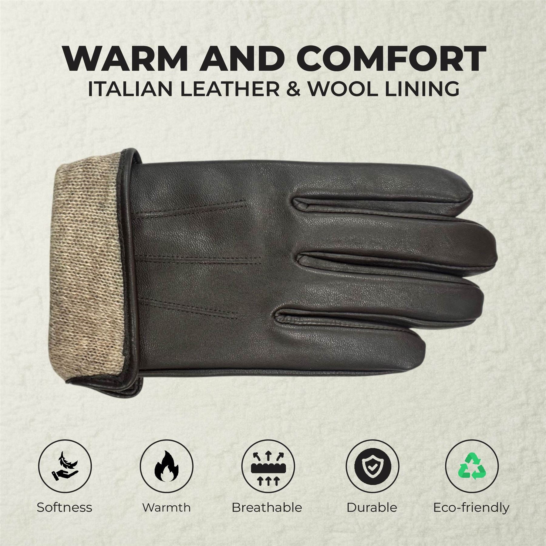 Men’s Italian Leather Warm Wool Lining Winter Gloves - M-LGV-305