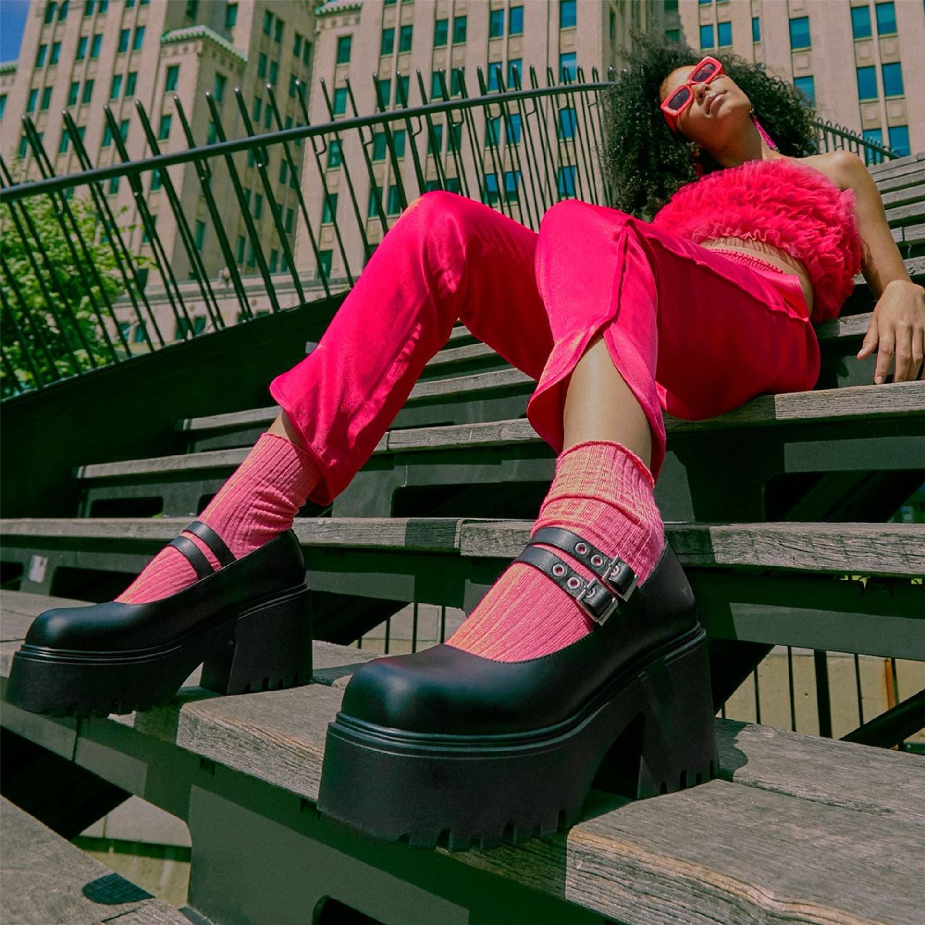 Windsorsmith Womens Black Leather Chunky Platform Mary-Jane Heel Shoes - Lessons