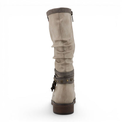 Womens White Faux Leather Mid-Calf Slouch Riding Boots - M0052004