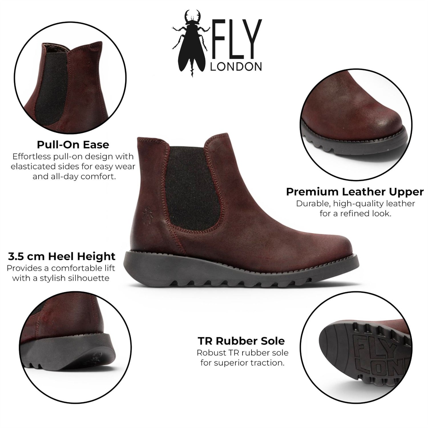 Fly London Womens Burgundy Chelsea Suede Leather Ankle Boots - SALV195