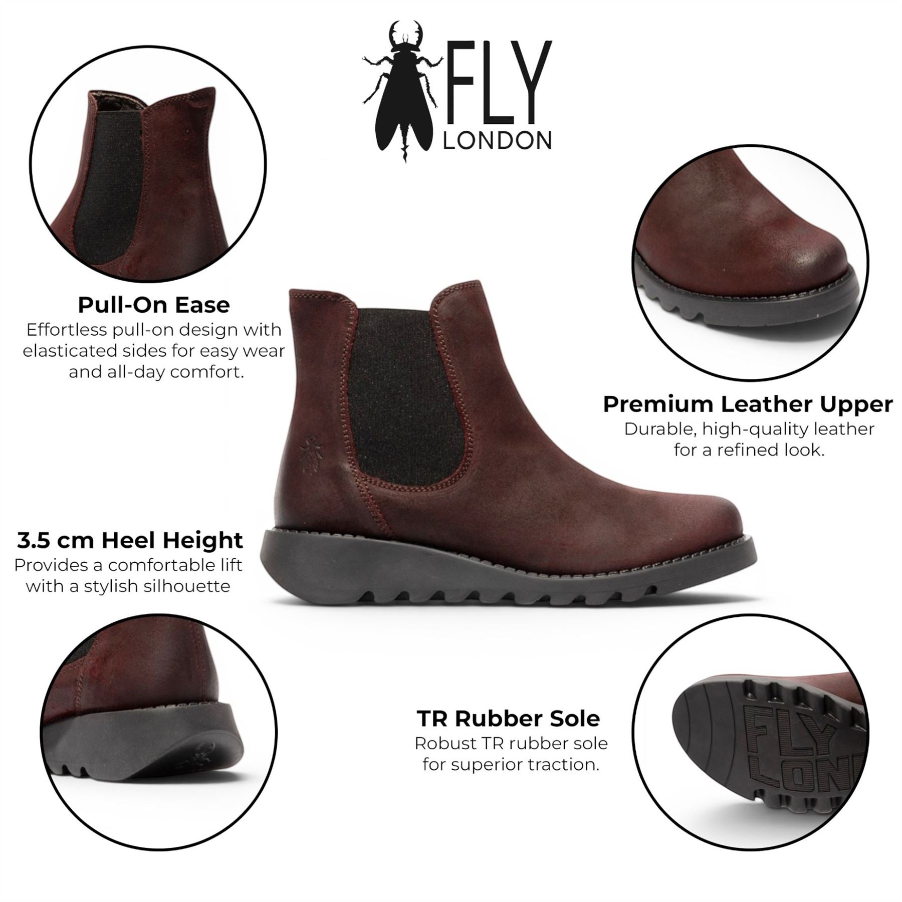 Fly London Womens Burgundy Chelsea Suede Leather Ankle Boots - SALV195