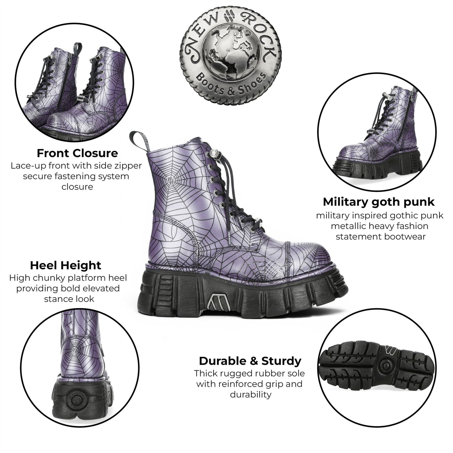 New Rock Purple Leather Gothic Military Biker Boots - MILI083CCT-C122