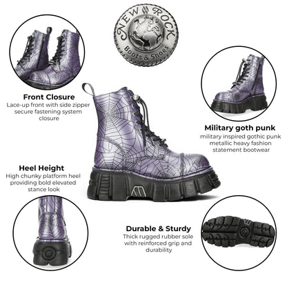 New Rock Purple Leather Gothic Military Biker Boots - MILI083CCT-C122