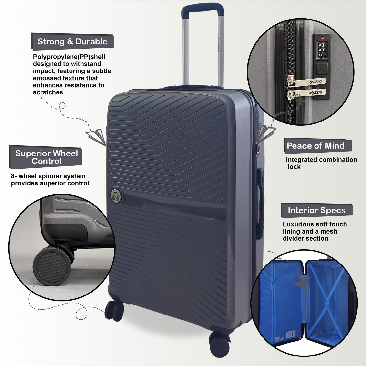 Abbeville Cabin Hard Shell Suitcase in Grey
