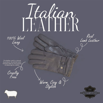 Men’s Italian Leather Warm Wool Lining Winter Knit Rib Gloves - M-LGV-105