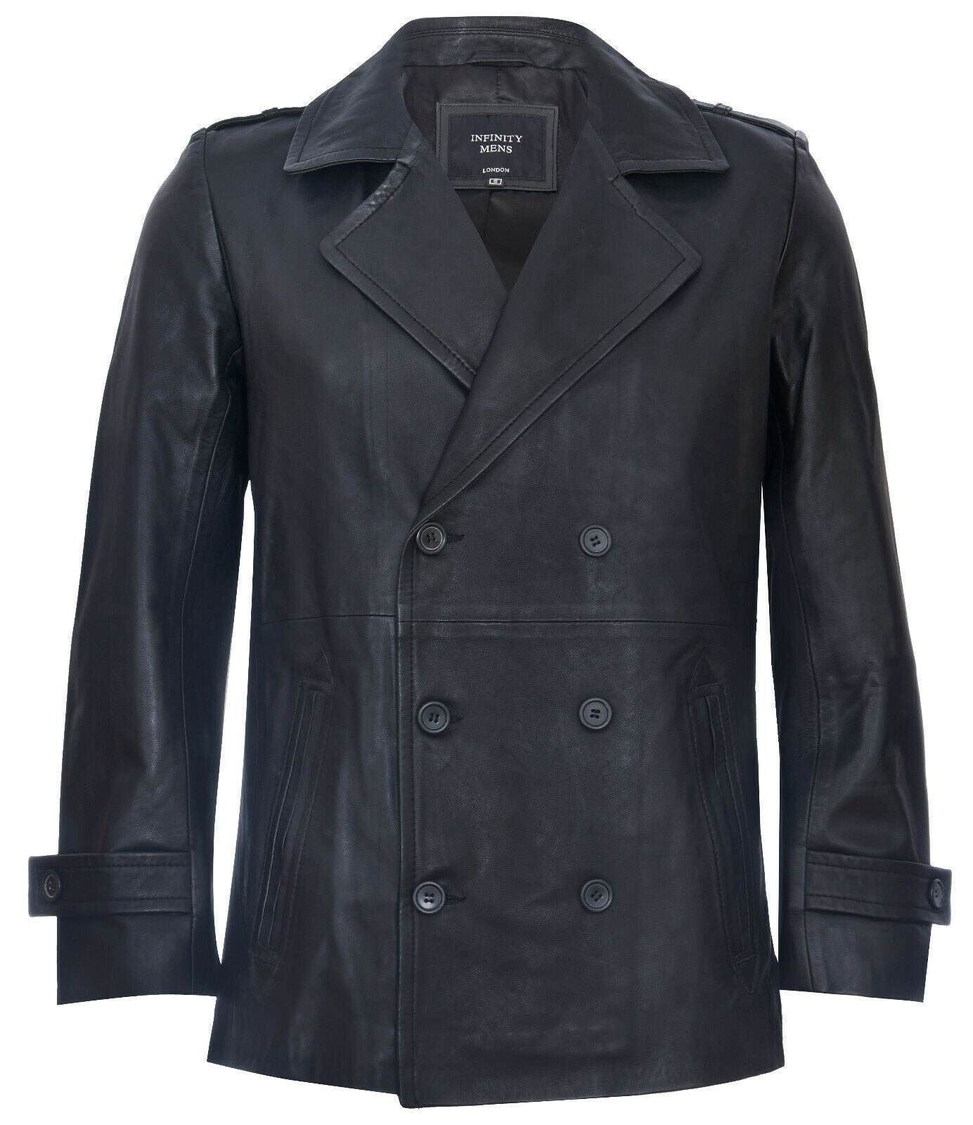 Mens Mid-Length Leather Peacoat-Epworth