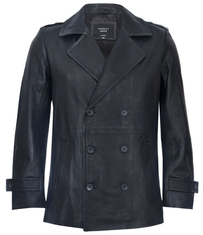 Mens Mid-Length Leather Peacoat-Epworth
