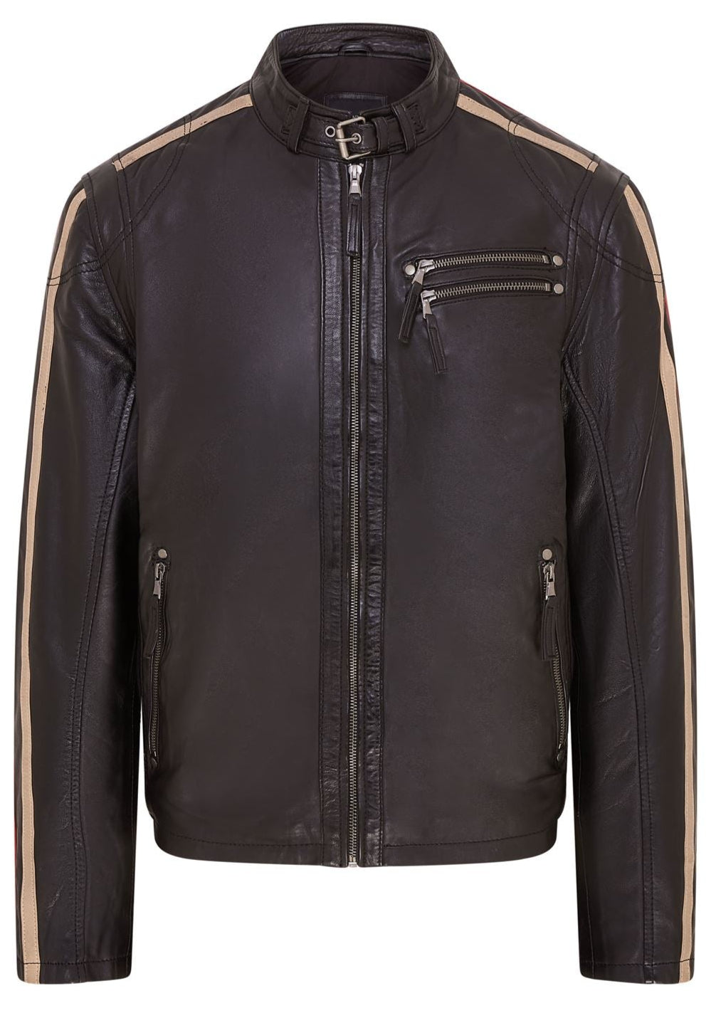 Mens Striped Café Racer Biker Leather Jacket - Alta