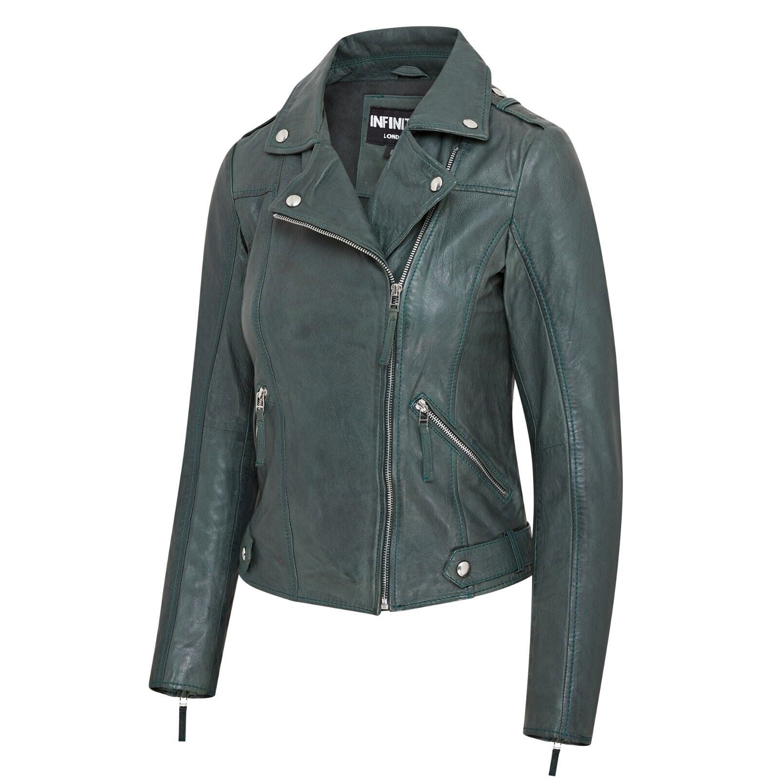 Womens Green Biker Leather Jacket - Wembley