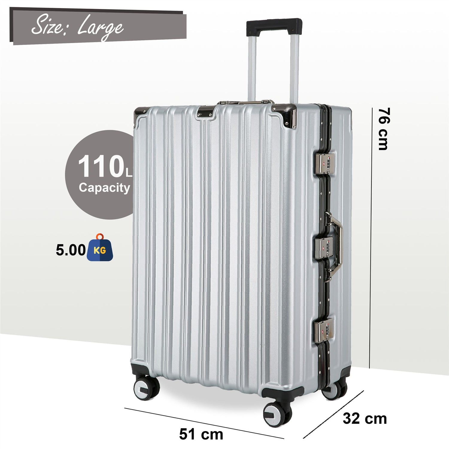 Airdrie Large Hard Shell Suitcase in Silver