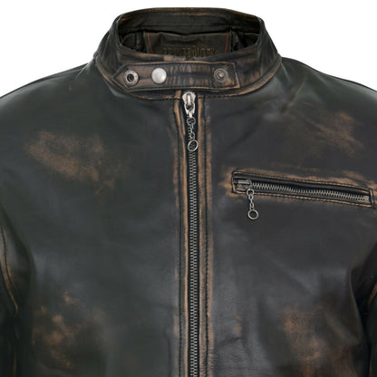 Mens Classic Black Leather Biker Jacket- Southgate - Upperclass Fashions 
