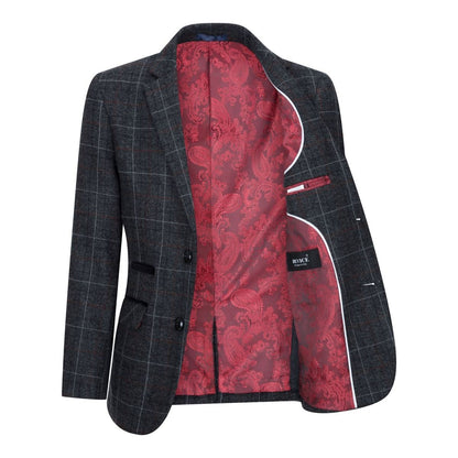 Boys 3 Piece Charcoal Grey Tweed Check Vintage Retro Suit