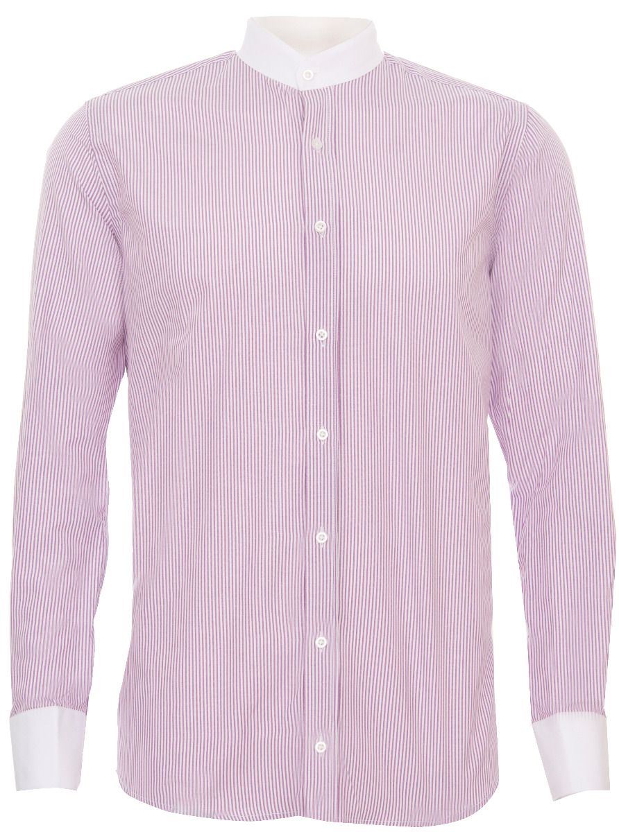 Mens Peaky Blinders Removable Collar Nehru Lilac Striped Collarless Shirt - Upperclass Fashions 