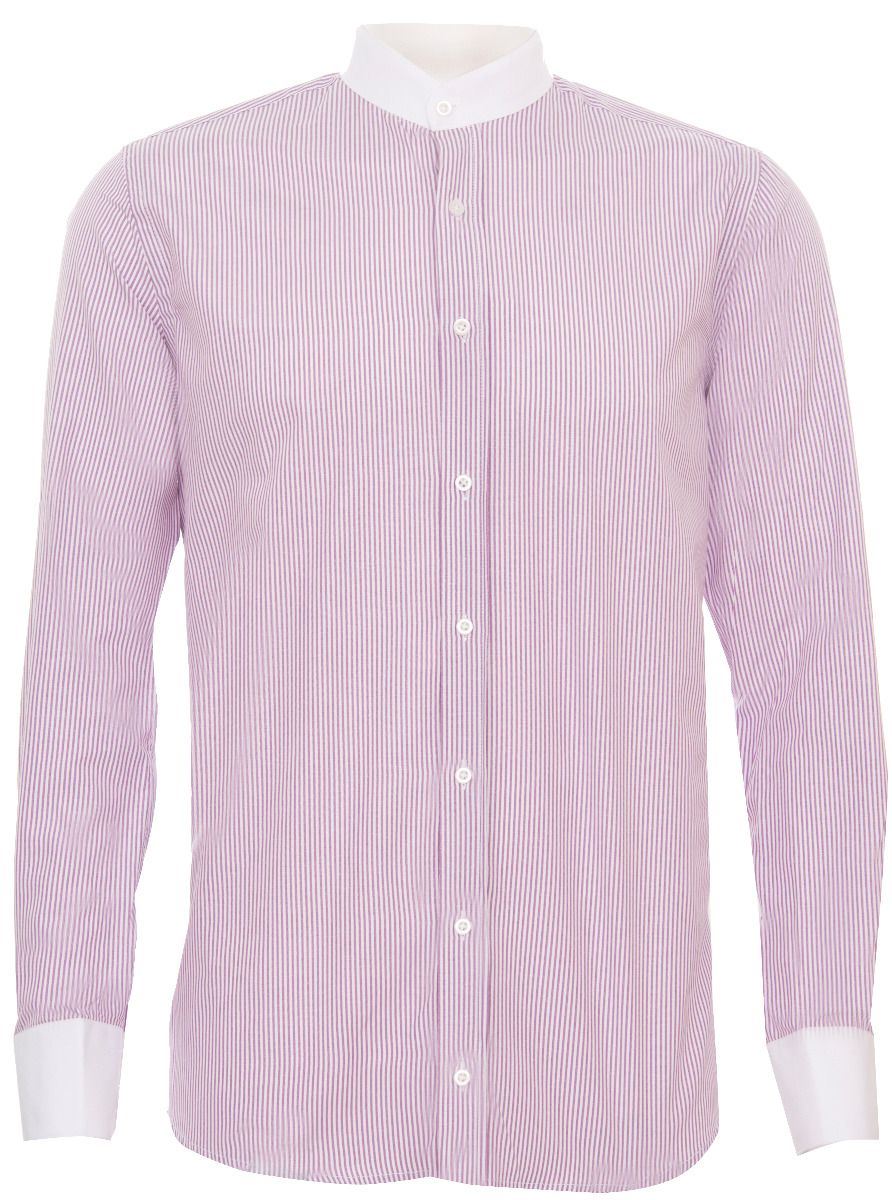 Mens Peaky Blinders Removable Collar Nehru Lilac Striped Collarless Shirt