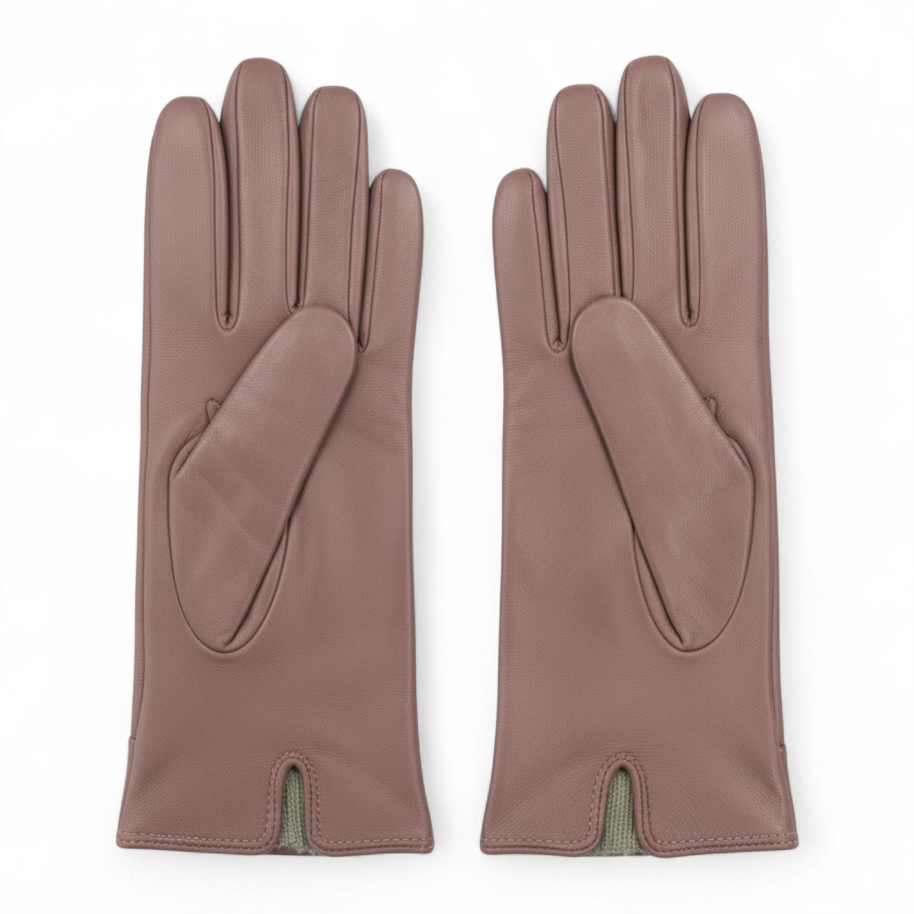 Womens Italian Leather Winter Button Design Soft Wool Lining Gloves - L-GLV-501