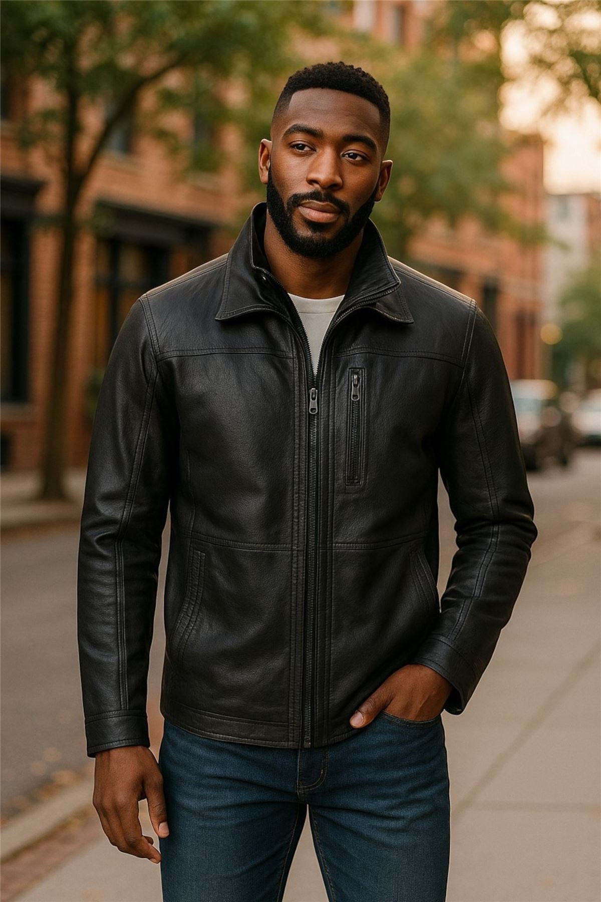 Mens Warm Mid-Length Leather Biker Coat - Sikander