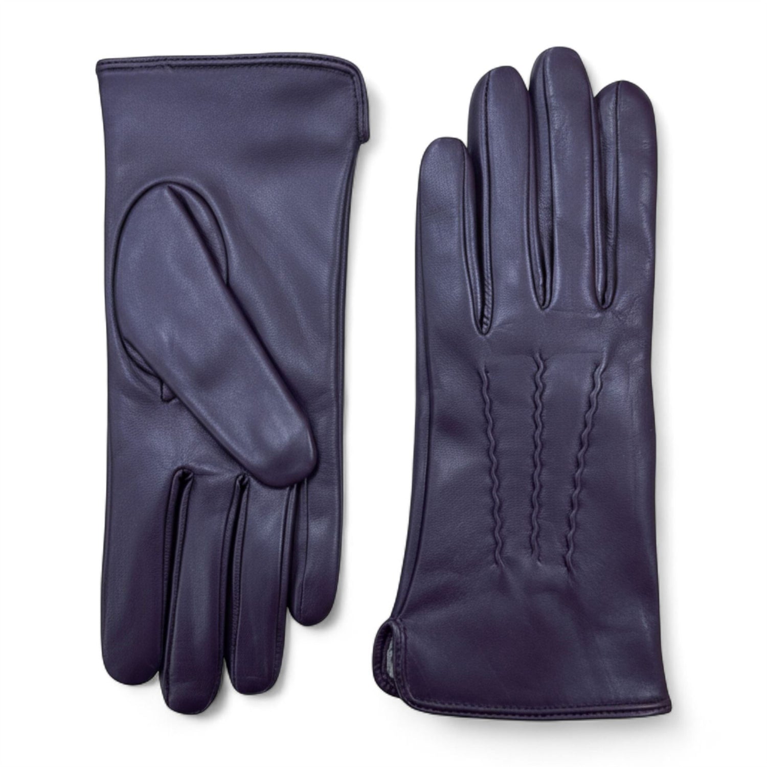 Womens Italian Leather Winter Stitch Line Design Soft Wool Lining Gloves