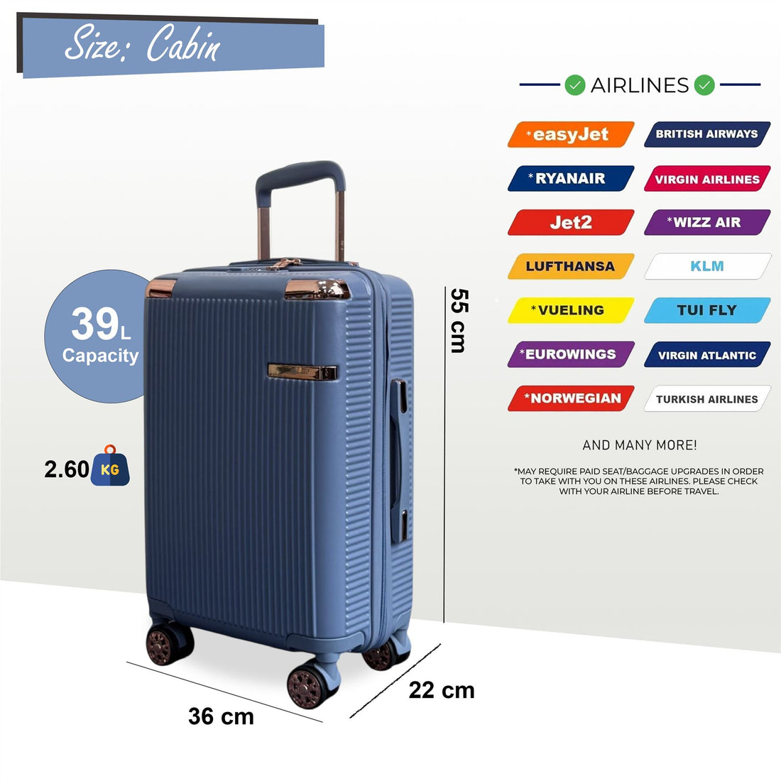 Cowra Cabin Hard Shell Suitcase in Blue
